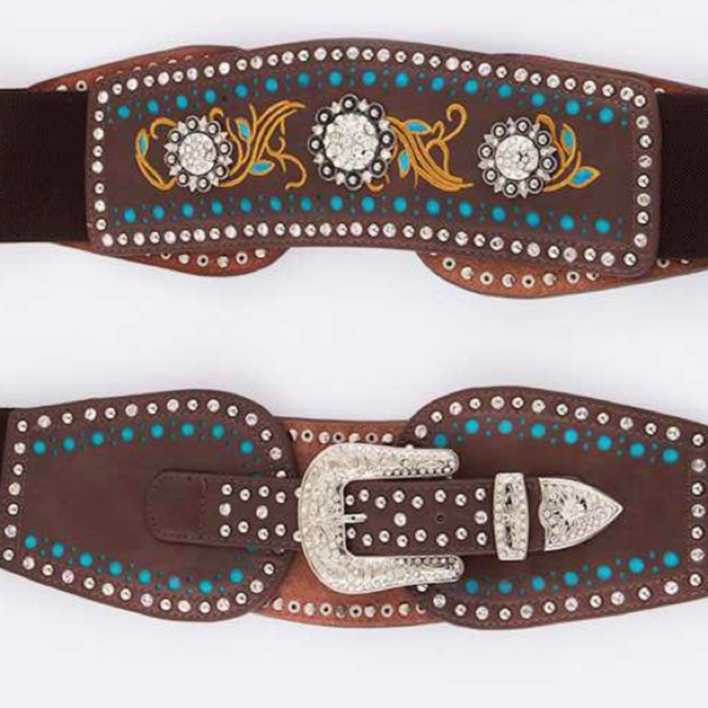 Brown Genuine Leather Western Statement Belt